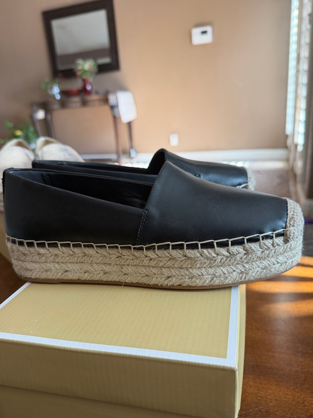 Michael Kors Black Leather Espadrille Platform Slip-On